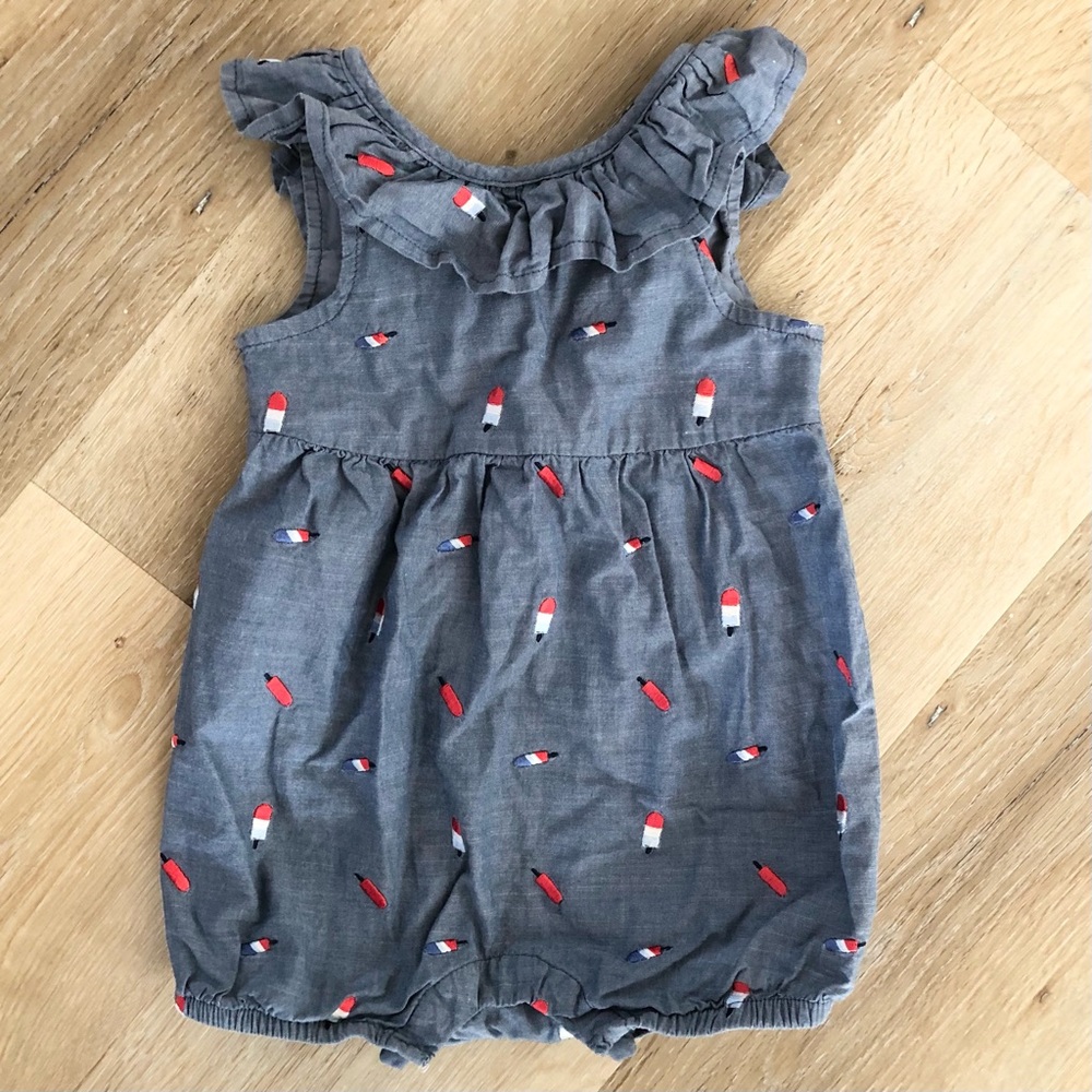 Summer Chambray Embroidered Popsicle Romper